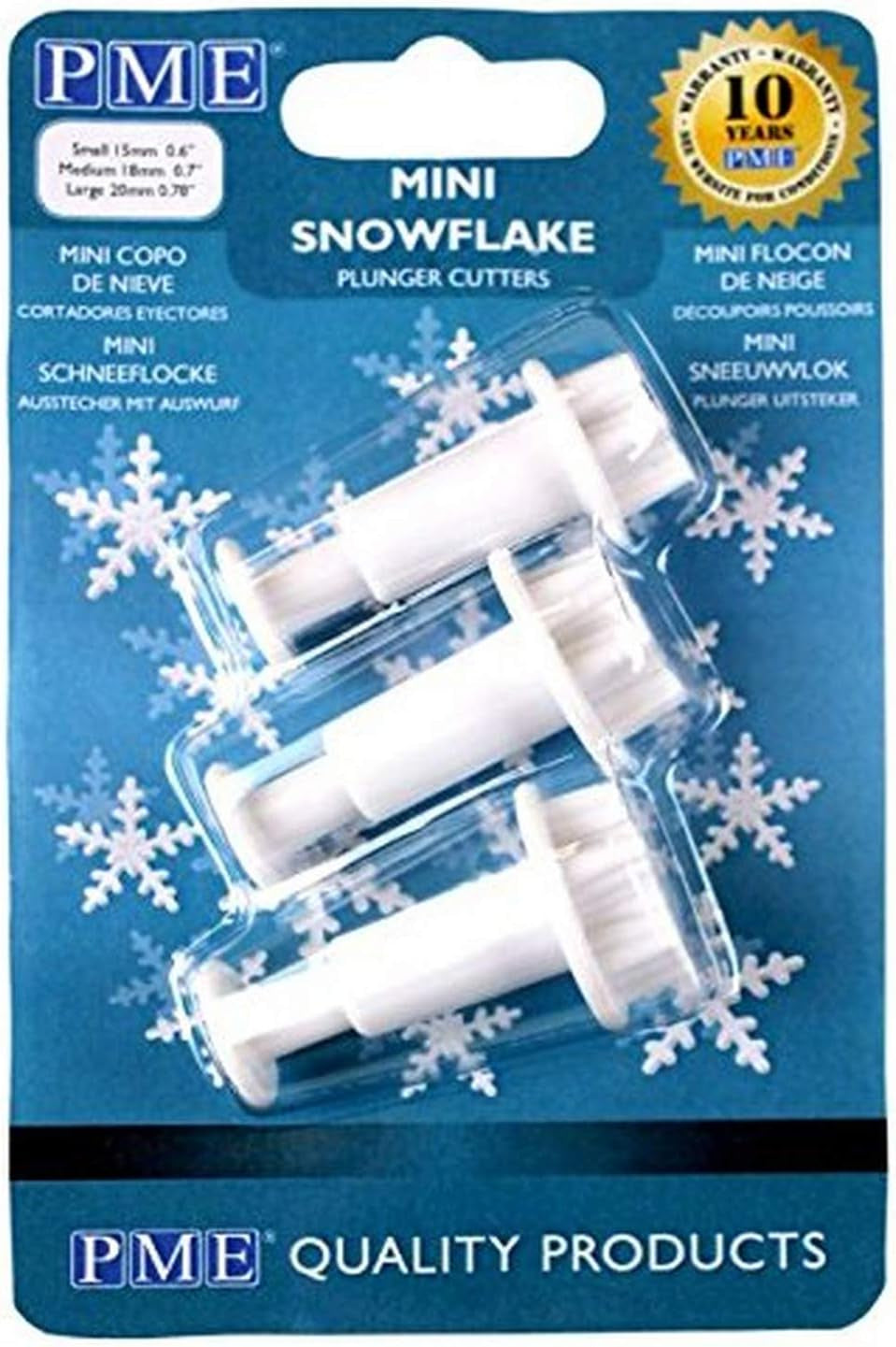 PME SF709 Mini Set de 3 Cuțite cu Piston în Formă de Fulg de Nea, Standard, Alb