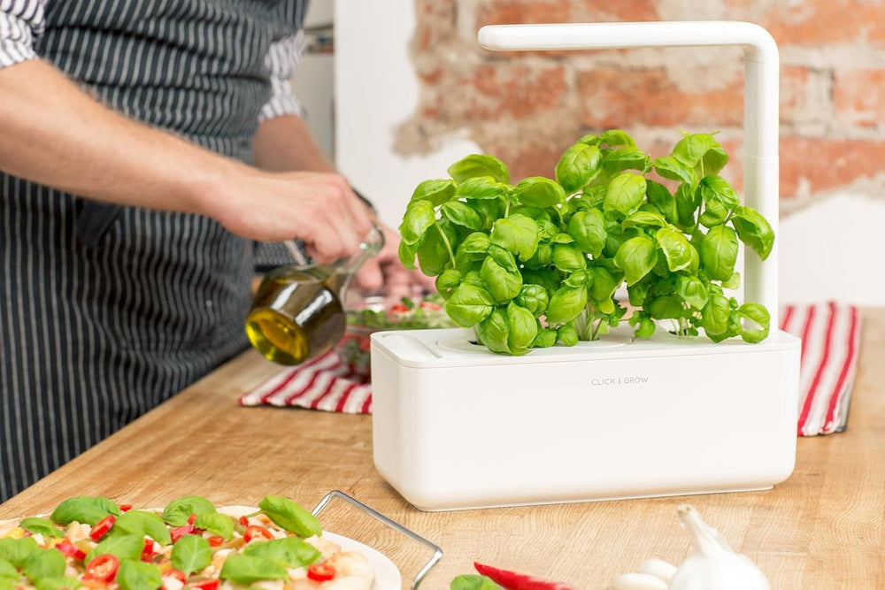 Click and Grow Growbox, Smart Garden, mai ușor decât un sistem de creștere hidroponic, grădină de interior, grădină de plante aromatice, seră de interior cu 3 capsule de plante incluse, alb