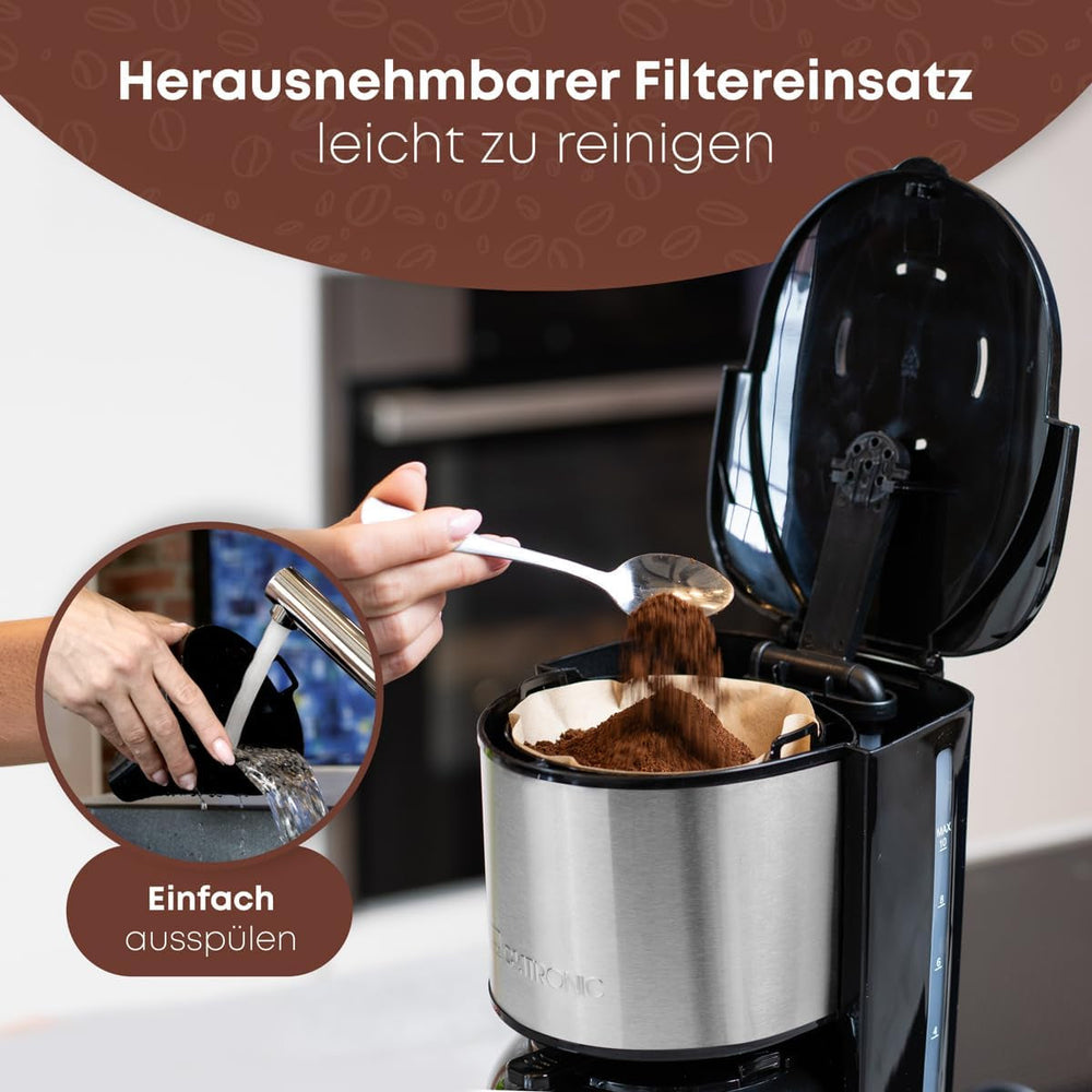 Cafetieră Clatronic® cu carafă termos pentru 8–10 cești de cafea (aprox. 1,2 l) | Cafetieră cu filtru din oțel inoxidabil | Carafă termos cu pereți dubli | Fără pierderi de temperatură | Cafetieră de 800 W | KA 3805