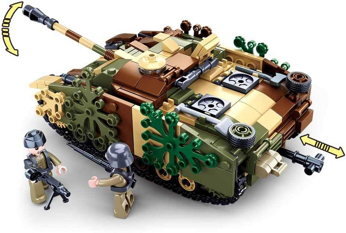 WWII - Deutscher Jagdpanzer (524 Teile), Spielset, Steckbausteine, mit Spielfigur, für Kinder ab 4 Jahren, Mehrfarbig