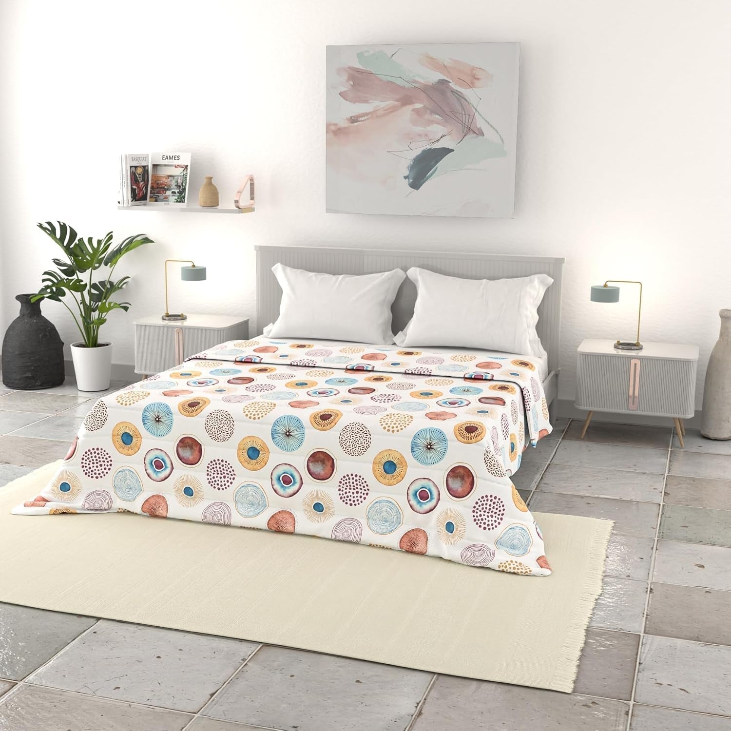 Lenjerie de pat italiană cuvertură de vară de bază, microfibră imprimată, 250X240Cm, cerc Plapumi si pilote Naty Shop Cerc 250X240Cm