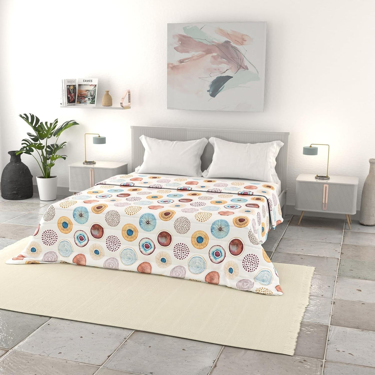 Lenjerie de pat italiană cuvertură de vară de bază, microfibră imprimată, 250X240Cm, cerc Plapumi si pilote Naty Shop Cerc 250X240Cm
