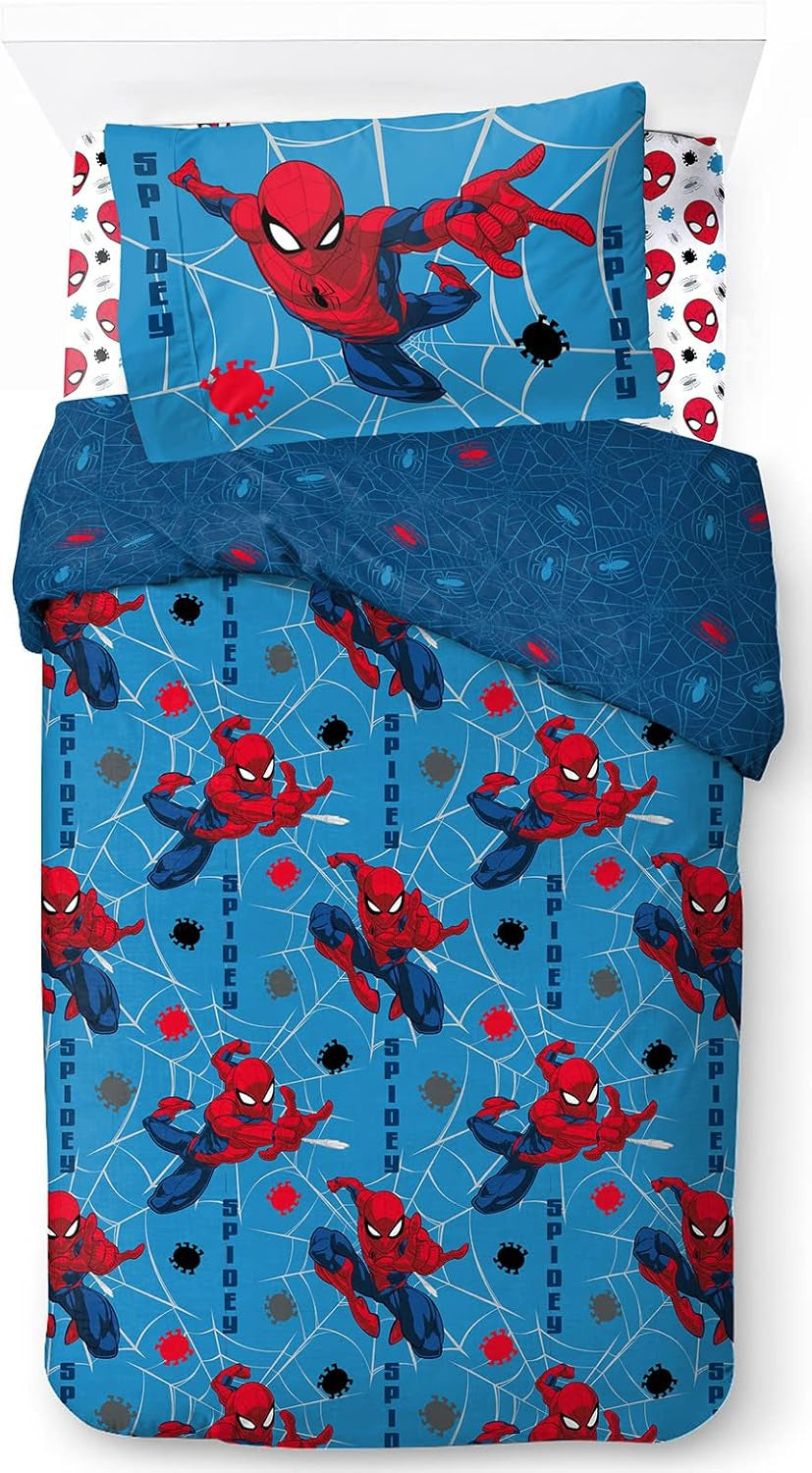 Lenjerie de pat pentru copii, personaje Disney, 100% bumbac Lenjerie de pat - copii Naty Shop Albastru - Spiderman 135X200/50X70 (3 Piece)