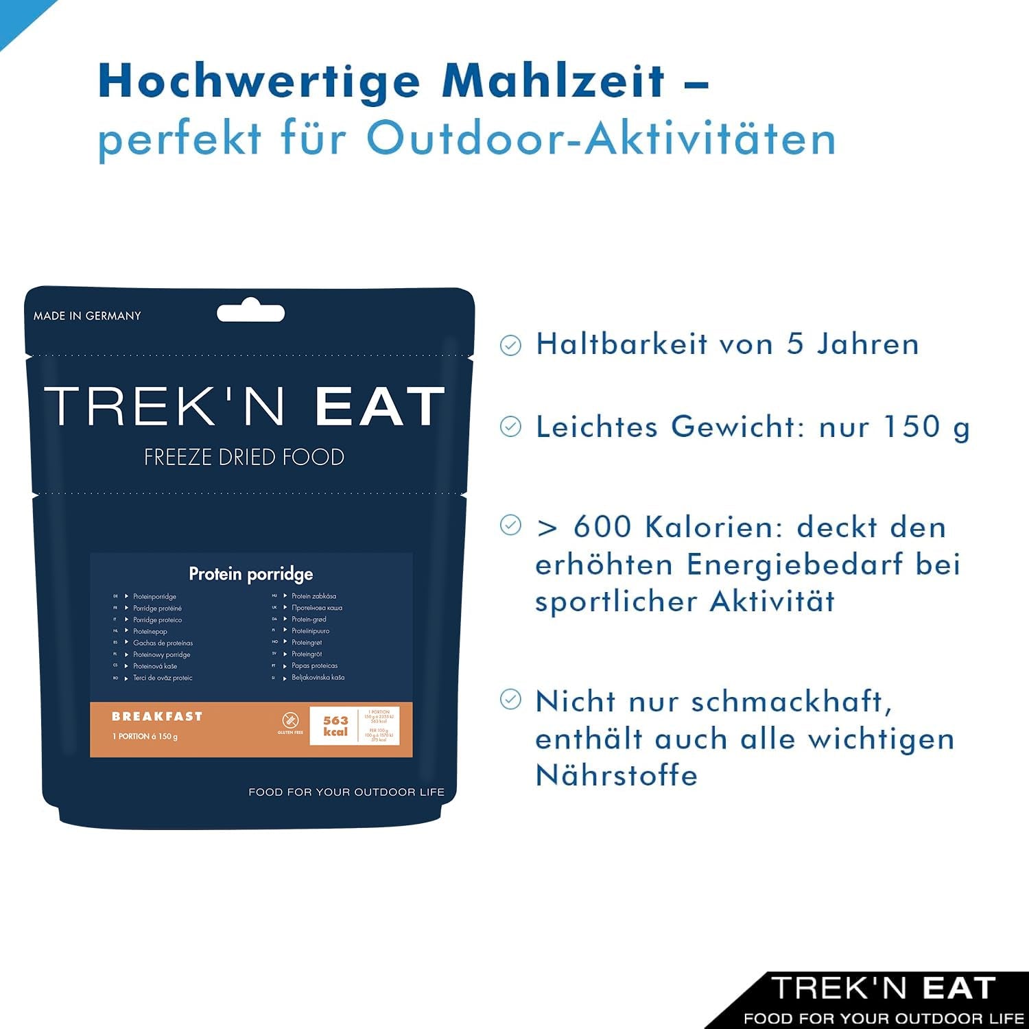 Terci proteic Trek'n Eat – Mic dejun bogat în proteine pentru exterior | Masă liofilizată pentru camping, drumeții și expediții | Sățios, rapid de preparat, ideal pentru deplasare
