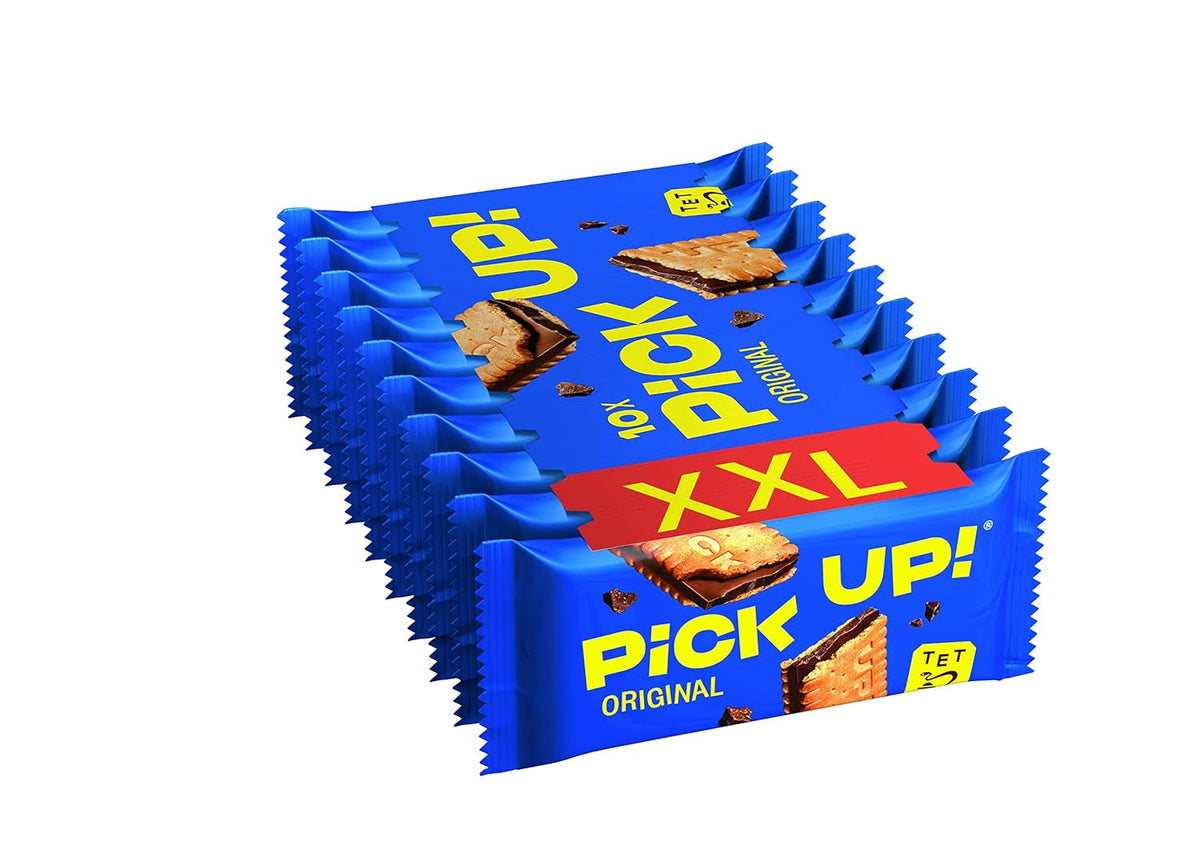 Pick UP! Original, Baton de fursecuri cu o batonă crocantă de ciocolată cu lapte între două fursecuri, Gustare la pachet, 1 pachet (10 x 28 g)
