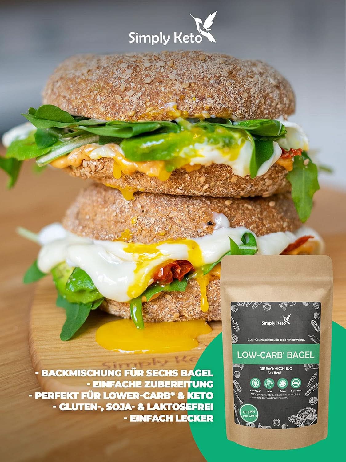 Simply Keto Lower Carb* Bagel Baking Mix pentru Lower Carb* și dieta ketogenică - fără lactoză și gluten - 335 grame Bucatarie Naty Shop