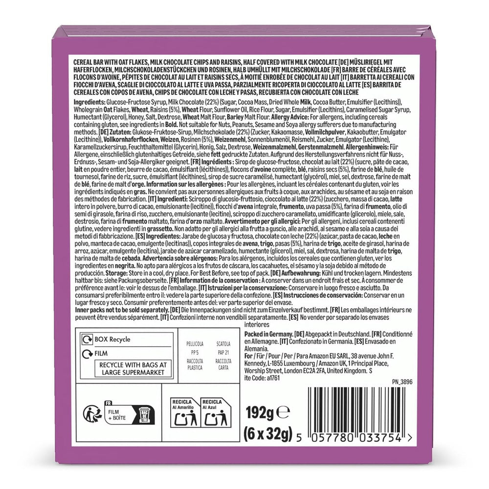 Baton Muesli cu ciocolată și stafide de la Amazon, 192g