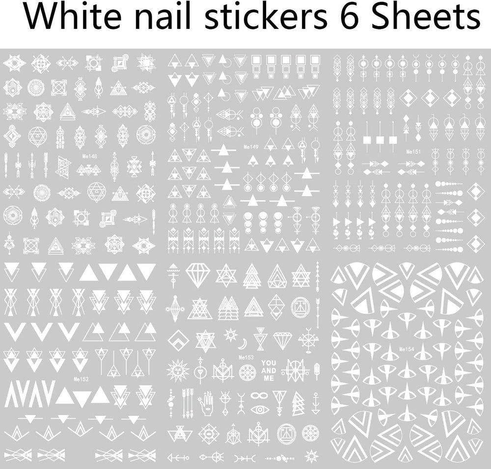 12 Blatt Nagelsticker Geometrisch Nagelaufkleber Selbstklebend Schwarz-Weißes Mysteriöses Dreieck Nail Art Sticker Dekoration Nageldesign Zubehör