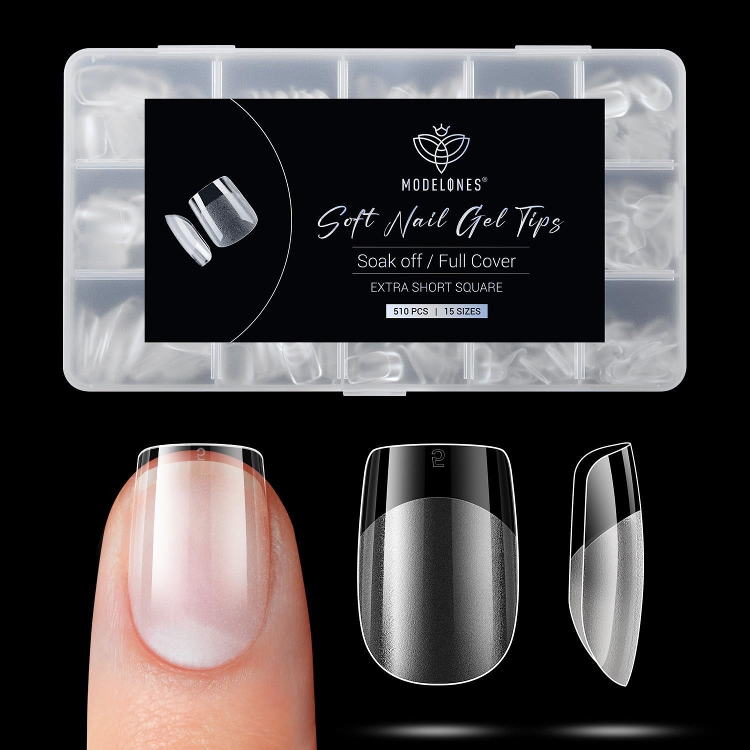 Modelones Tips Unghii 510 Piese - Set Tips Unghii Acoperire Completă, Set Tips Gel, Tips Unghii Rășină PMMA Pre-Lustruire, Unghii Artificiale pentru Lipire pe Nail Art DIY, Squoval Scurt