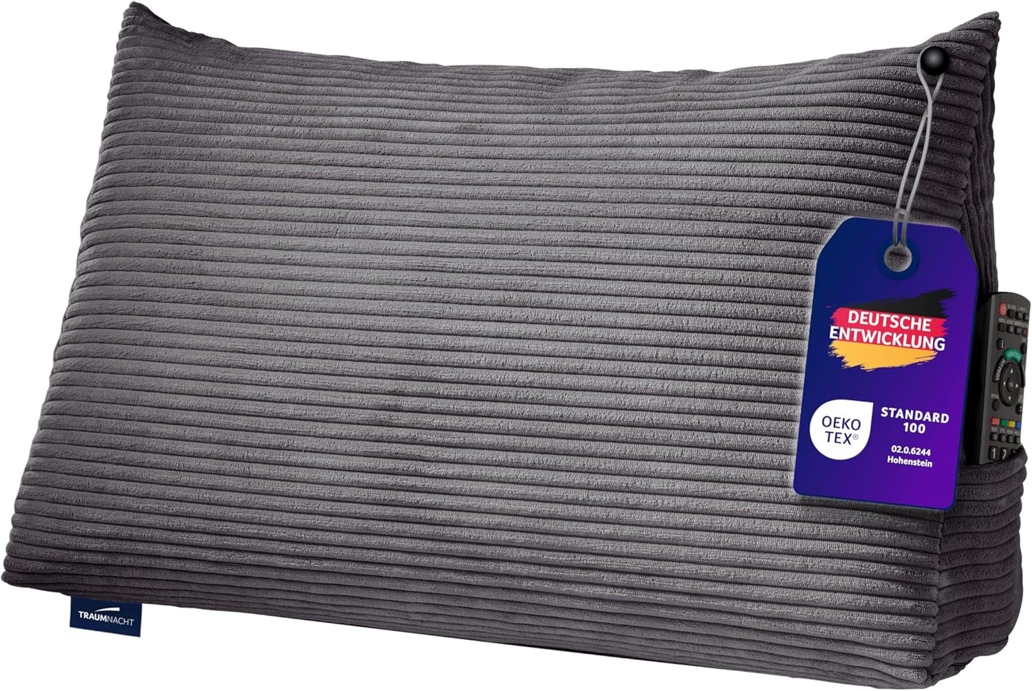Pernă confortabilă Traumnacht Cozy Back, pernă de citit, 70 x 40 cm bej, husă detașabilă și lavabilă din 100% poliester, buzunar lateral practic, certificată Oeko-Tex, produsă conform standardelor germane de calitate