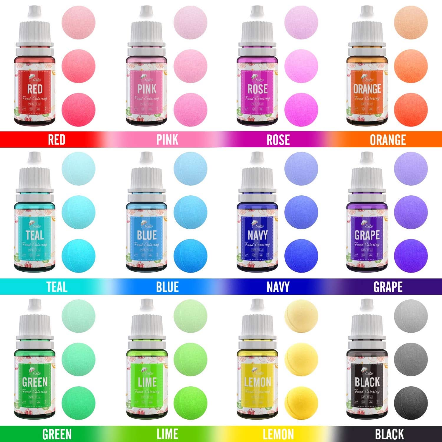 Set 12 coloranti alimentari lichizi, 10 ml fiecare culoare Naty Shop