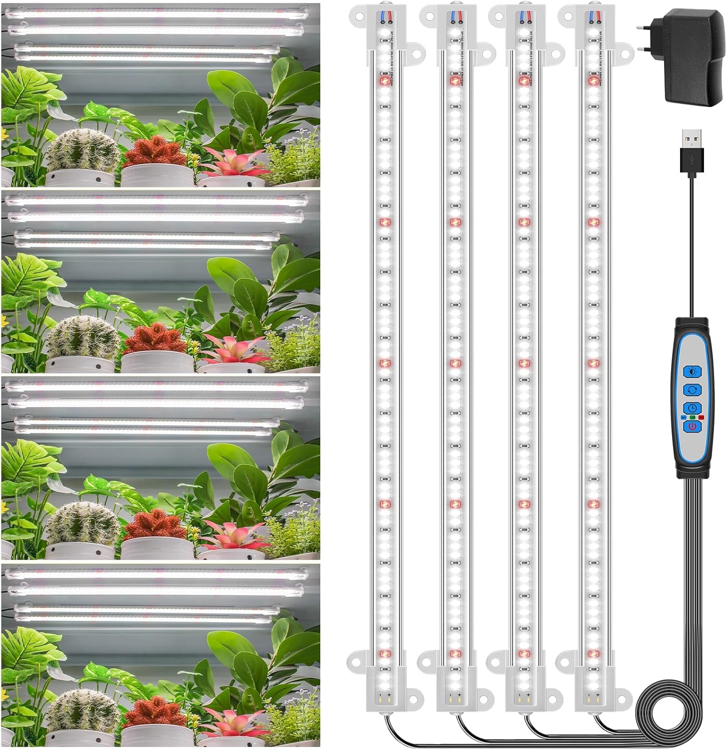 Lampă LED Wiaxulay cu spectru complet pentru plante, 6000K, lumini de creștere cu spectru complet pentru plante de interior cu temporizator de 6/12/16 ore, 5 niveluri reglabile pentru suculente hidroponice, raft pentru plante, 2 bucăți