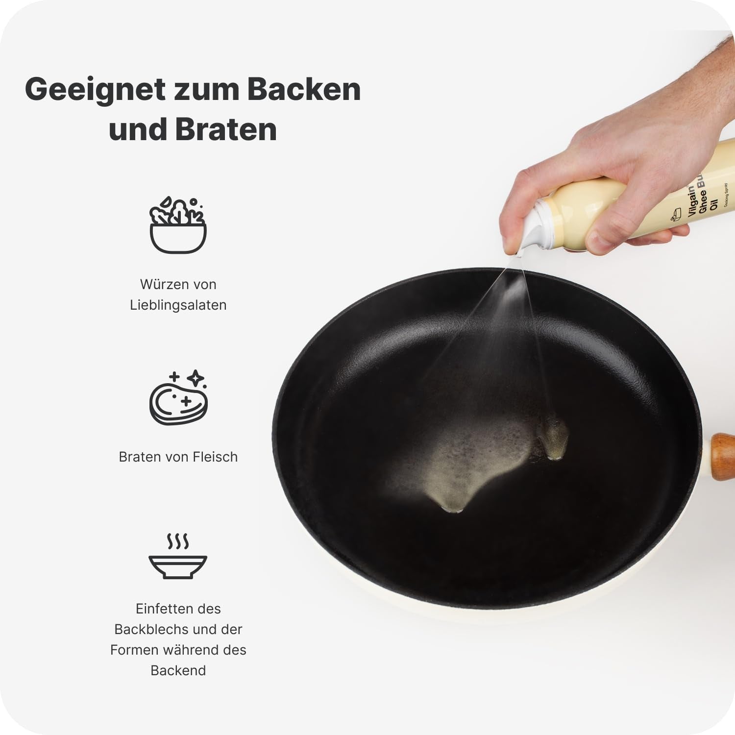 Vilgain Ghee Spray mit Avocadoöl | Laktosefrei, zum Kochen & Backen | Rauchpunkt 195°C, herzgesund, BRC-zertifiziert | Ideal für laktoseempfindliche Menschen | Geschmacks-Harmonie, 200ml