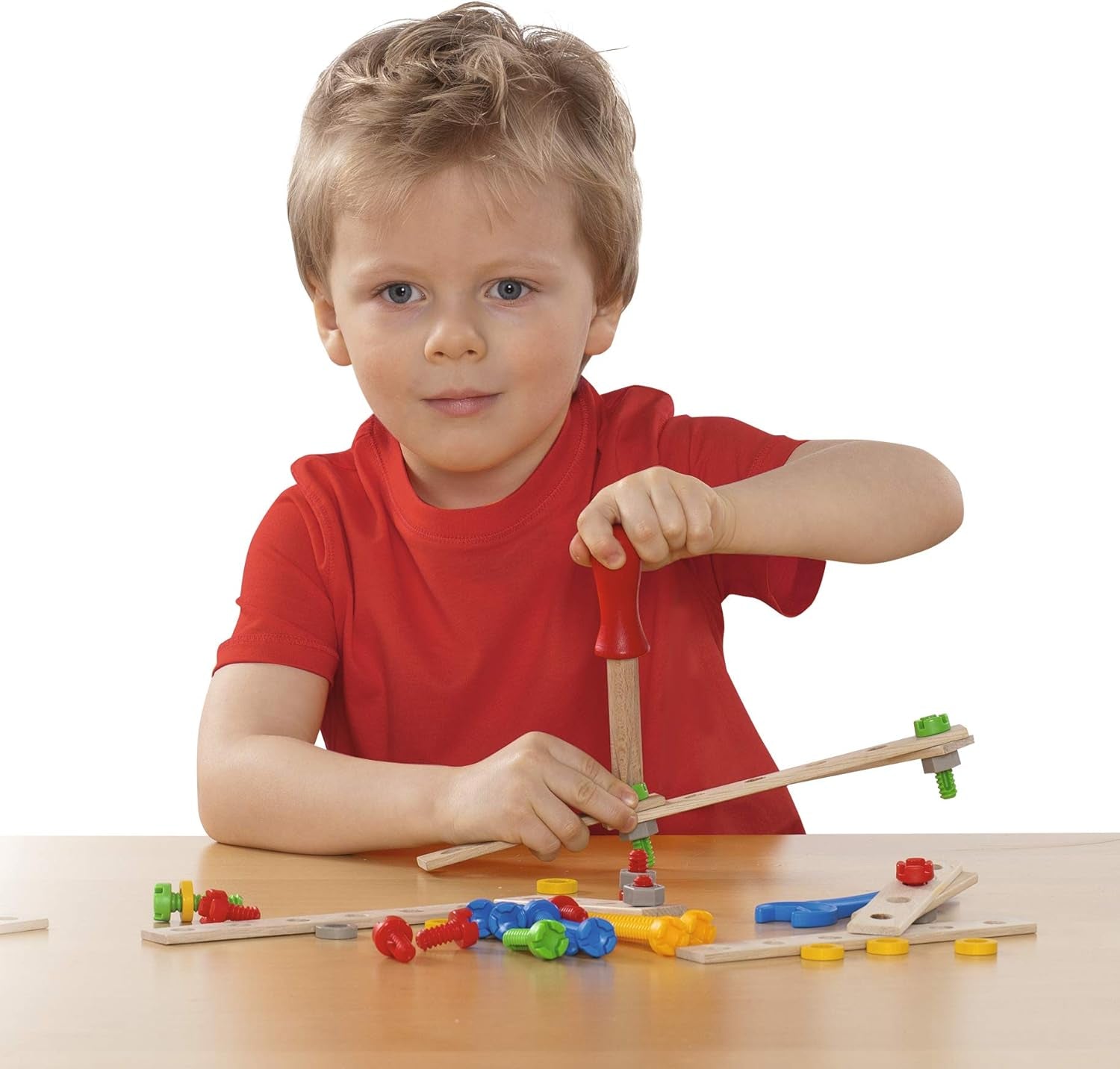 Eichhorn - 100039022 - Constructor Kranwagen, 70-teilig, Holzspielzeug-Konstruktionsset, 4 Verschiedene Modelvarianten baubar, Holzbaukasten, Motorikspielzeug ab 3 Jahren