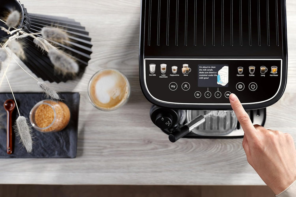 De'Longhi Magnifica Evo Next - Perfetto Espressor complet automat cu spumator de lapte LatteCrema, 13 băuturi cu o singură atingere, aparat de cafea și cappuccino, ecran tactil color, titan (ECAM312.80.TB)