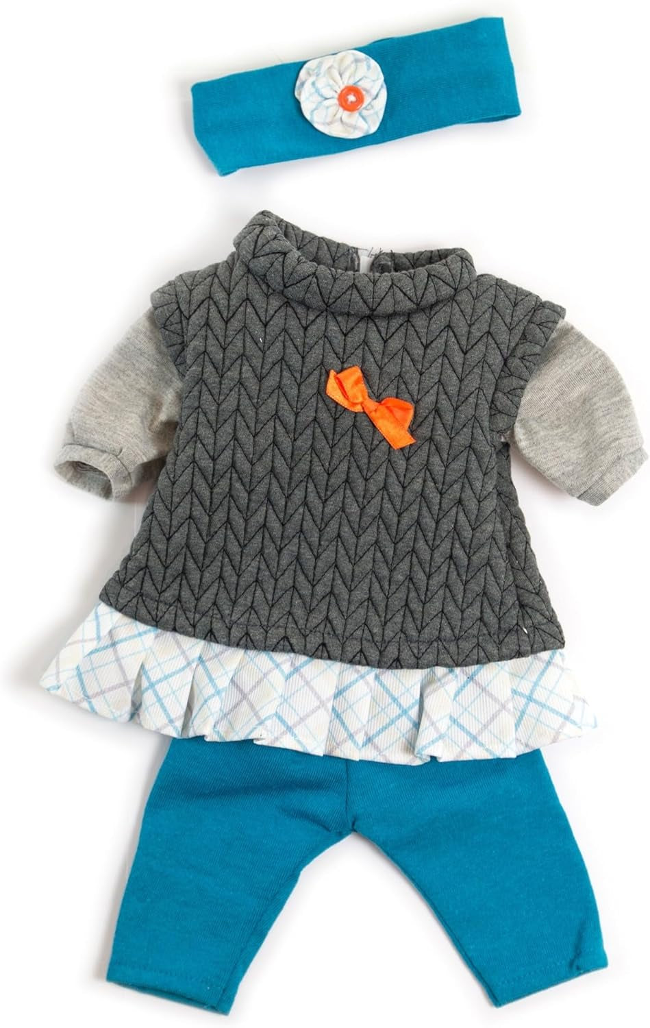 Miniland Set Puppenkleidung 40cm, Kleid, Leggins und Stirnband, Übergangszeit