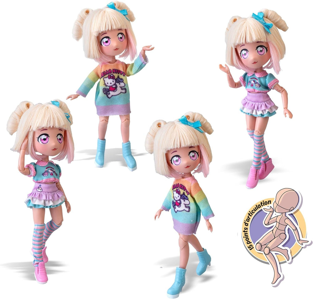 4SF -  Manga Fashion Unicorns, Japanische Fashion Puppe, Figur von 19,5 cm mit 15 Gelenkpunkten, Inklusive Ra-Ra-Rock, Beinstulpen und Haarband mit Ohren, Famosa (HKTF2000)