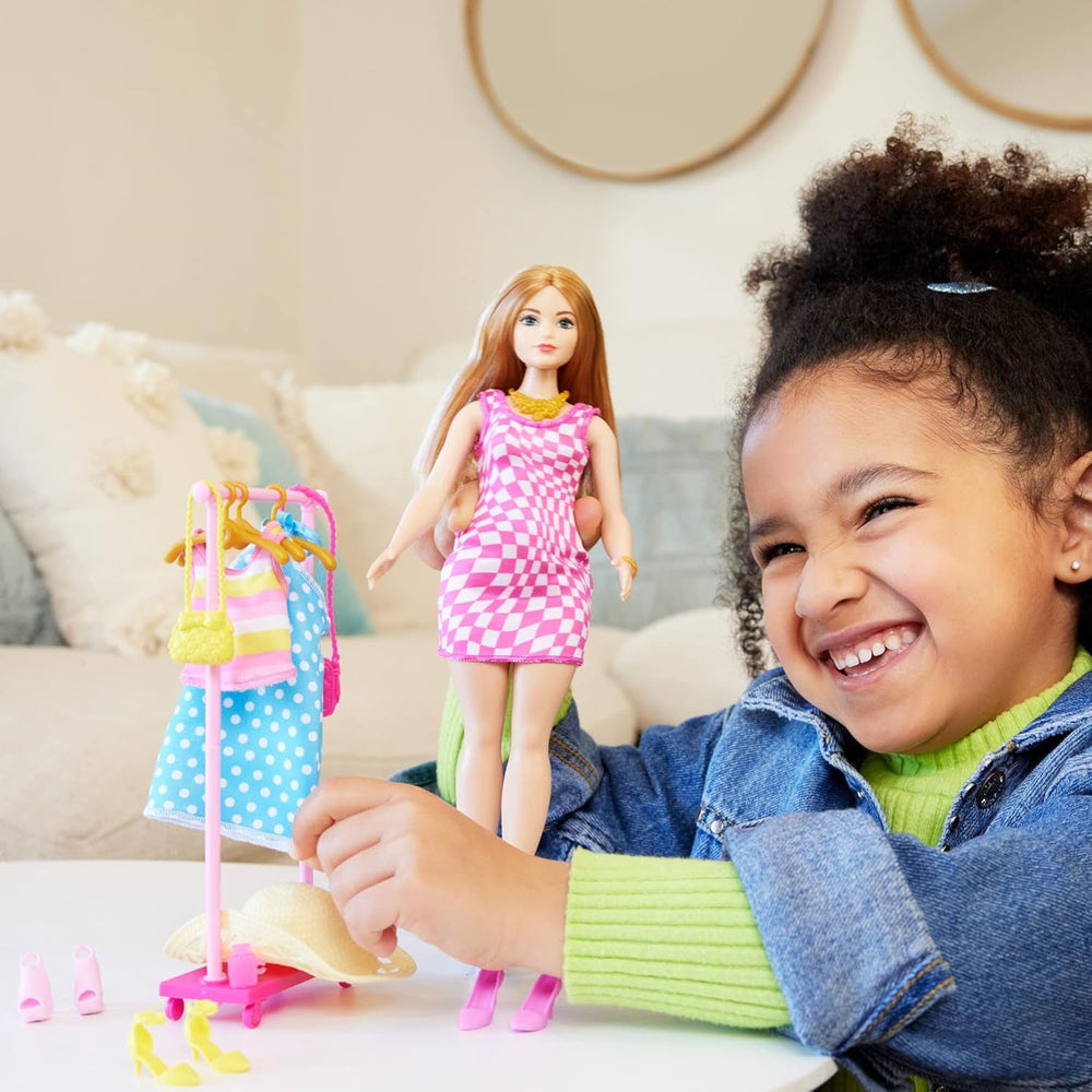 Barbie - Set de modă cu păpușă și dulap cu haine, accesorii și mobilier de salon, distracție de coafare de lungă durată, pentru copii cu vârsta de 3 ani și peste, HPL78