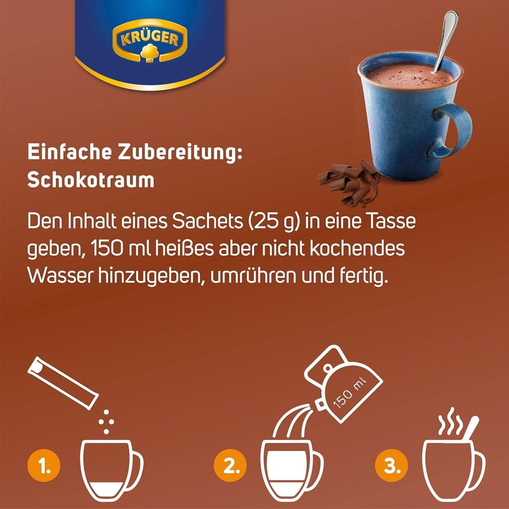 KRÜGER Family, Pudră de cacao pentru ciocolata calda, 8 cutii x 10 plicuri, 8 x 250 grame Cacao si Ciocolata Calda Naty Shop