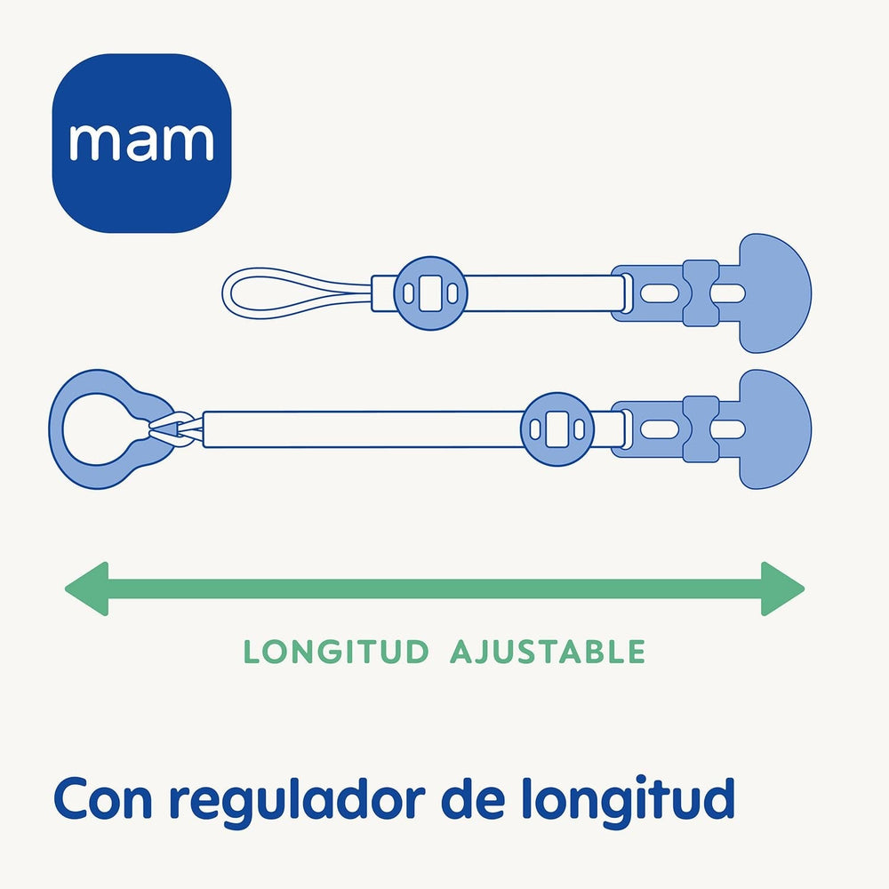 Suzetă MAM, adaptabilă la toate tipurile de suzete, inele de dentiție și jucării, lungime reglabilă, inclusiv husă pentru tetină, lavabilă, neutră, 1 bucată, asortate