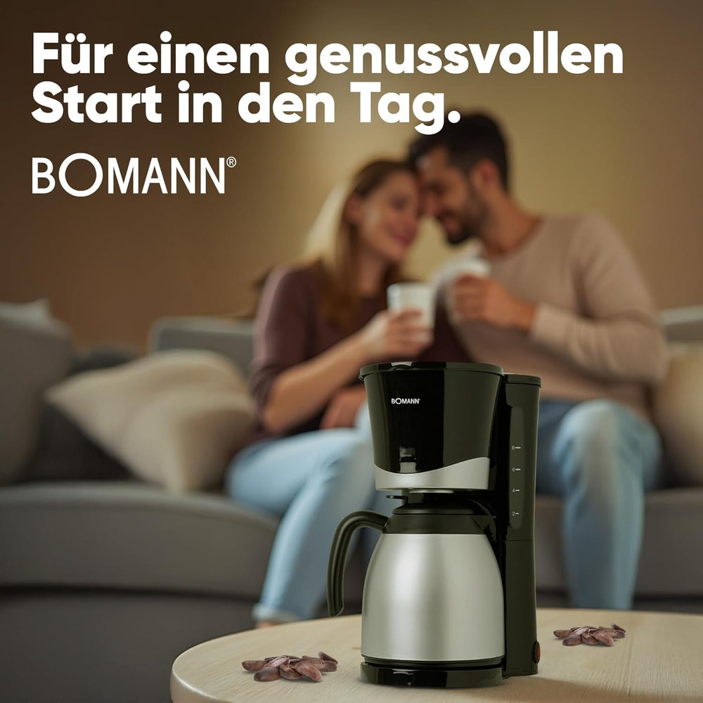 Cafetieră Bomann® cu termos | pentru 8-10 cești de cafea | fără pierderi de temperatură | cafetieră cu filtru | 1 litru | Espressor | Cafetieră cu filtru cu termos | KA 168 negru