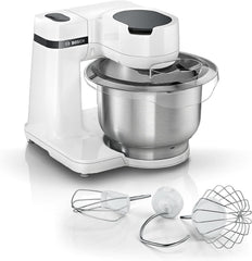 Bosch Küchenmaschine Serie 2 MUMS2EW00, Edelstahl-Schüssel 3,8 L, Planetenrührwerk, Knethaken, Schlag-, Rührbesen Edelstahl, 4 Arbeitsstufen, Durch Optionales Zubehör Erweiterbar, 700W, Weiß Bucatarie Naty Shop
