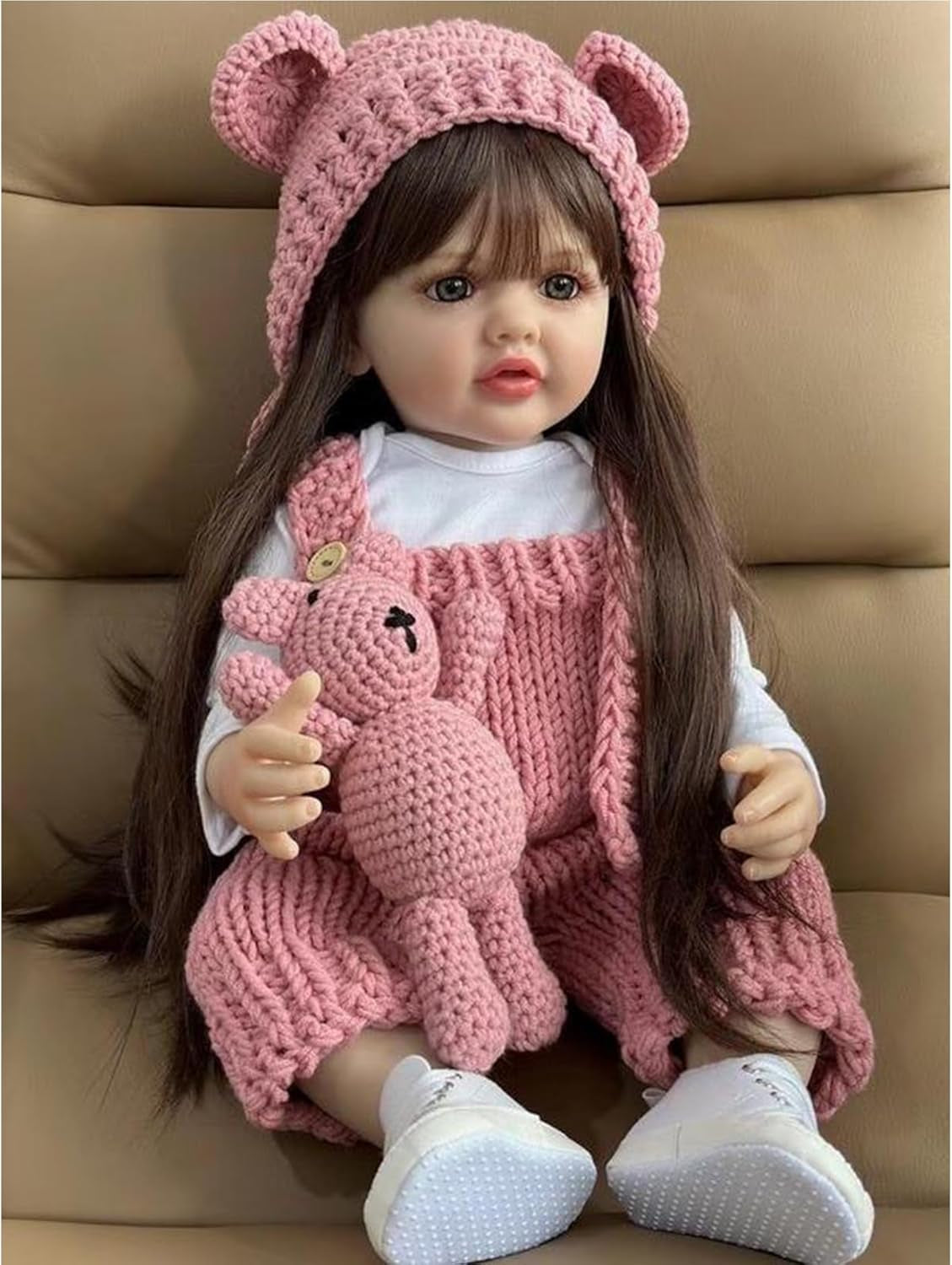 Păpuși Reborn Baby de 22 de inch, vinil din silicon pentru întregul corp, bebeluș realist, păpușă lucrată manual, păpuși Reborn Baby nou-născut cu haine tricotate