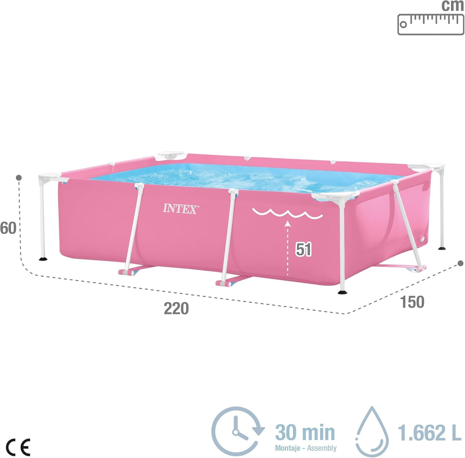 Intex 28266NP - Piscină supraterană dreptunghiulară cu cadru, 1662 L, oțel și PVC, roz, 220x150x60 cm