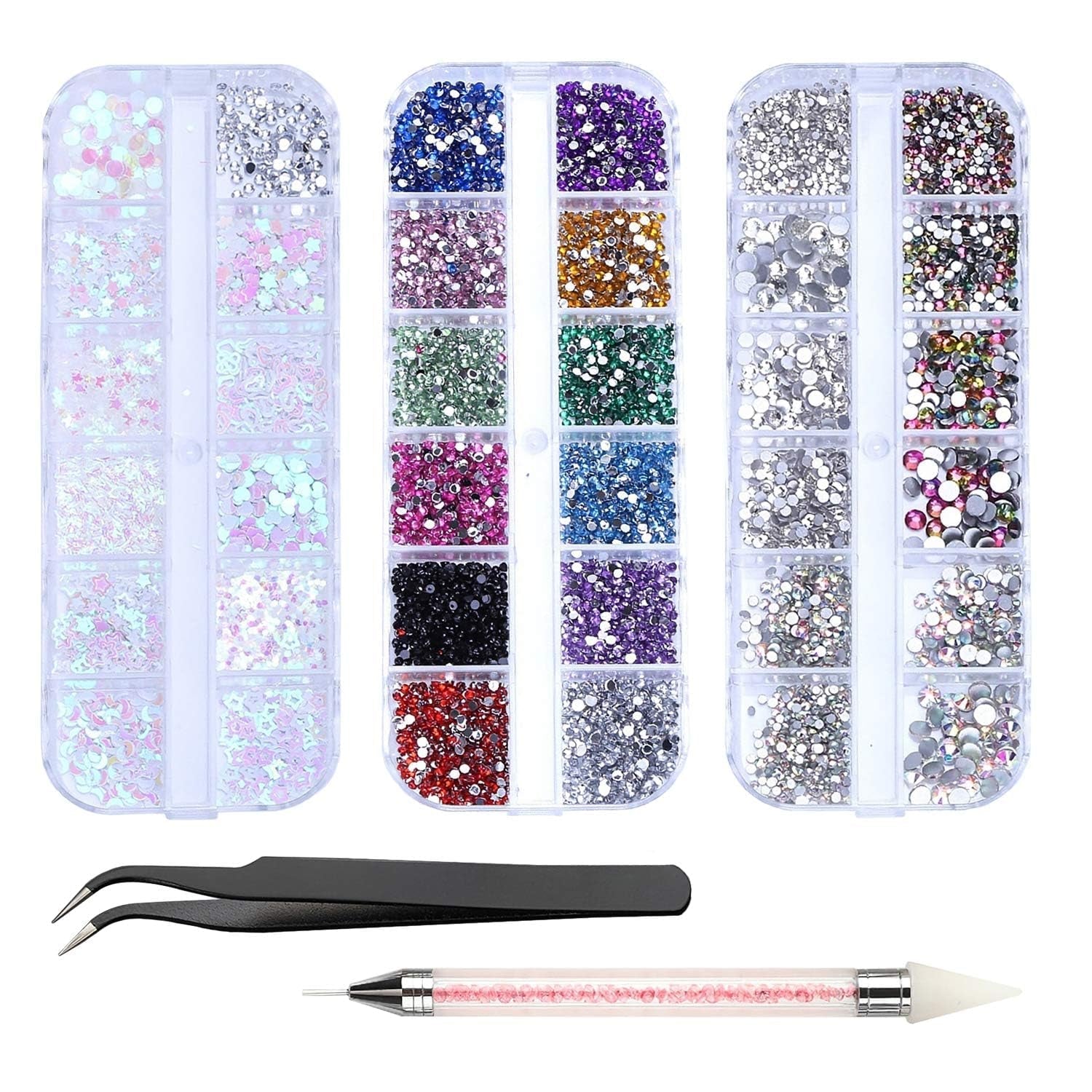4200 Stück Strasssteine Für Nägel, Nagelglitzer, Pailletten, Nagelaufkleber Mit Kristallen, Nagel-Edelsteinen, Diamanten Für Nagelkunst, Einschließlich Wachsstift Für Strasssteine Und Strass-Picker