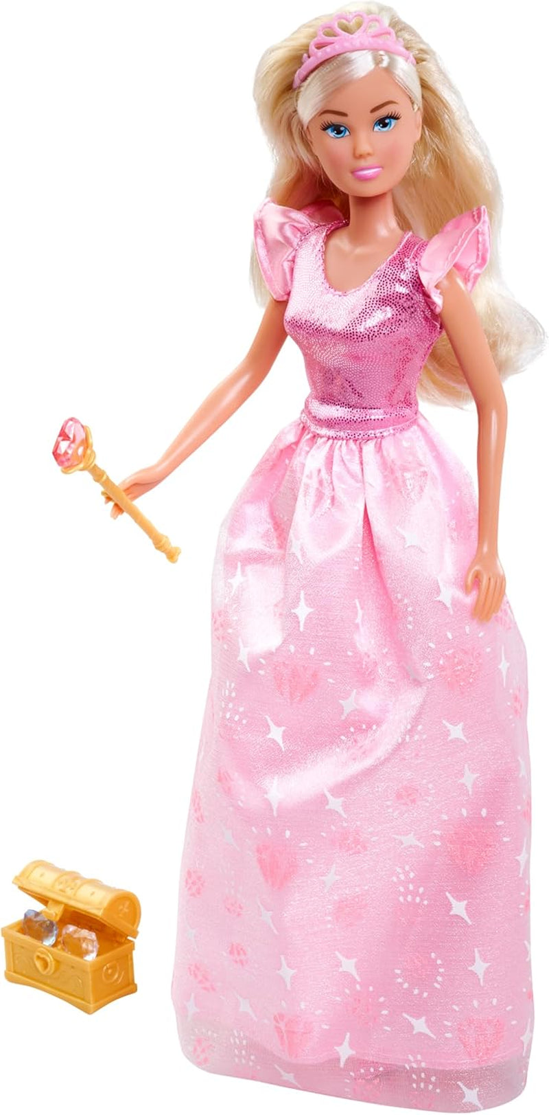 Simba Steffi Love Prințesa Diamant, păpușă de joacă ca prințesă cu cufăr magic cu comori, sceptru și diamante, 29 cm, de la 3 ani