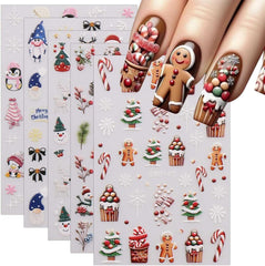JMEOWIO Nagelsticker Weihnachten 6 Blatt Nail Art Sticker Selbstklebend Nagelaufkleber Schneeflocke Winterurlaub Niedlich Dekoration Nageldesign Zubehör