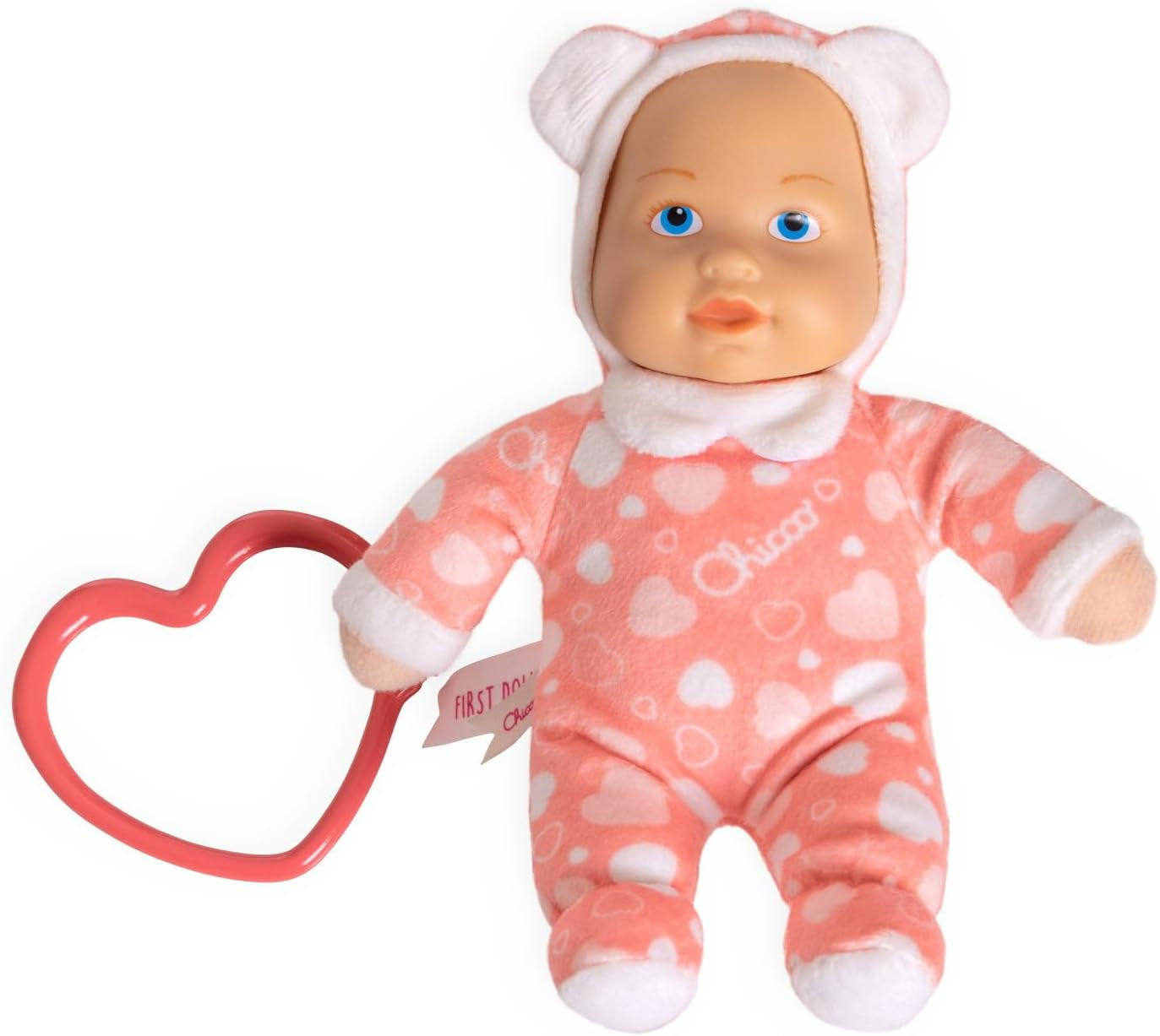Chicco Meine erste Puppe Spielzeug, Kuschelpuppe mit weichem Beißherz, weich und leicht, Babyspielzeug, maschinenwaschbar, 0 Monate Plus, Rosa