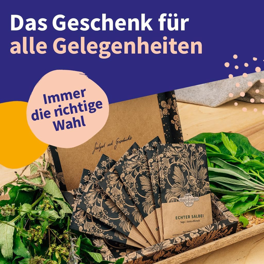 Semințe Magic Garden - Set de semințe de plante medicinale din Europa Centrală - 12 soiuri tradiționale de plante medicinale populare - Soiuri Heirloom - Accesorii de grădină - Semințe de plante - Cadou pentru iubitorii de grădină