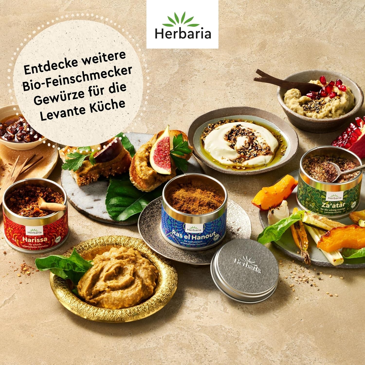 Herbaria Za'atar bio 25g S-Dose – Zatar Gewürz, Zaatar Gewürz - orientalische Bio-Gewürzmischung für Gerichte der Levante Küche - mit erlesenen Zutaten - in nachhaltiger Aromaschutz-Dose