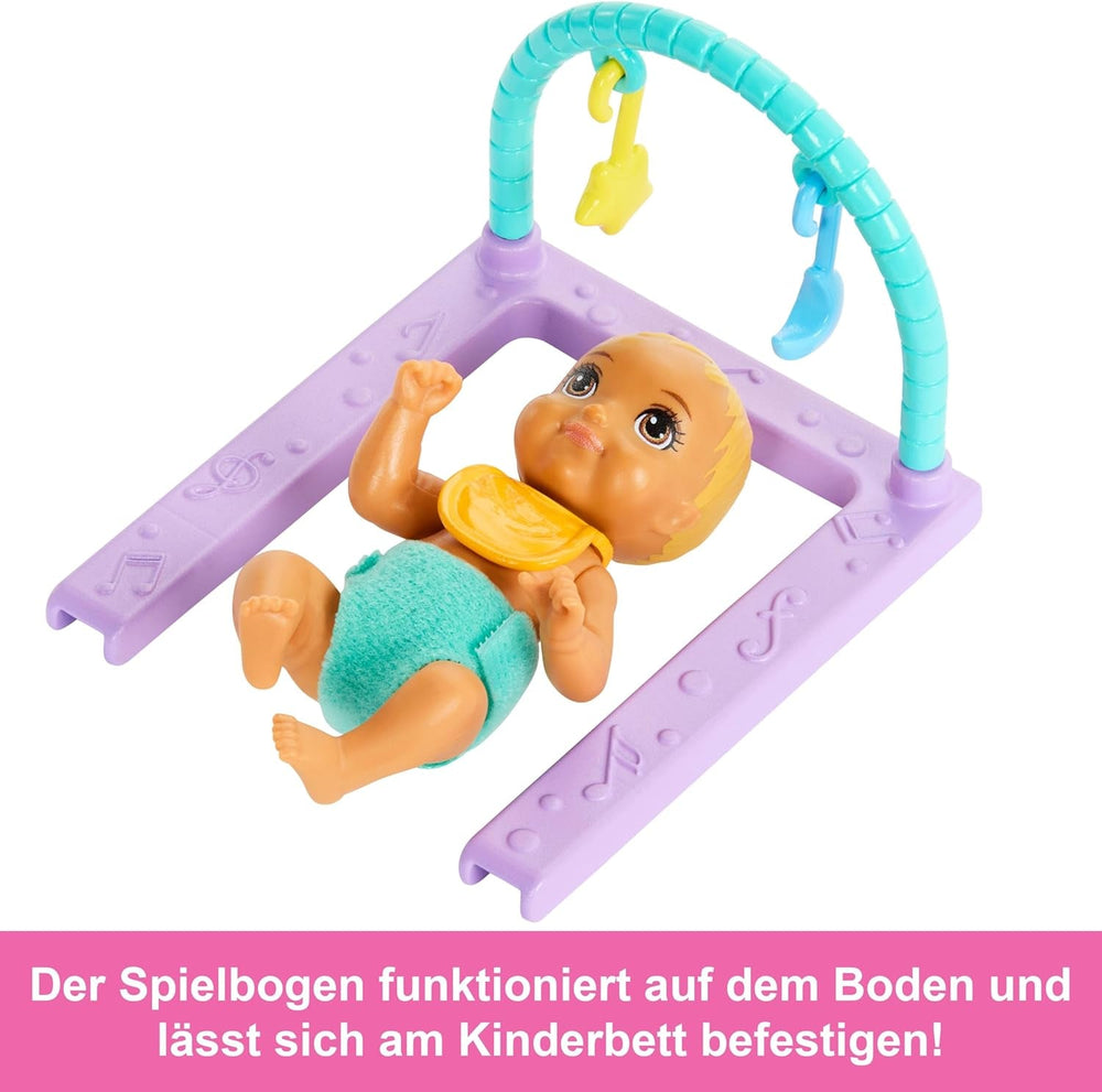 Păpușa și căsuța Barbie Skipper cu accesorii, include păpuși gemene, 1 pătuț, 1 leagăn, 1 balansoar și multe altele, HXM99