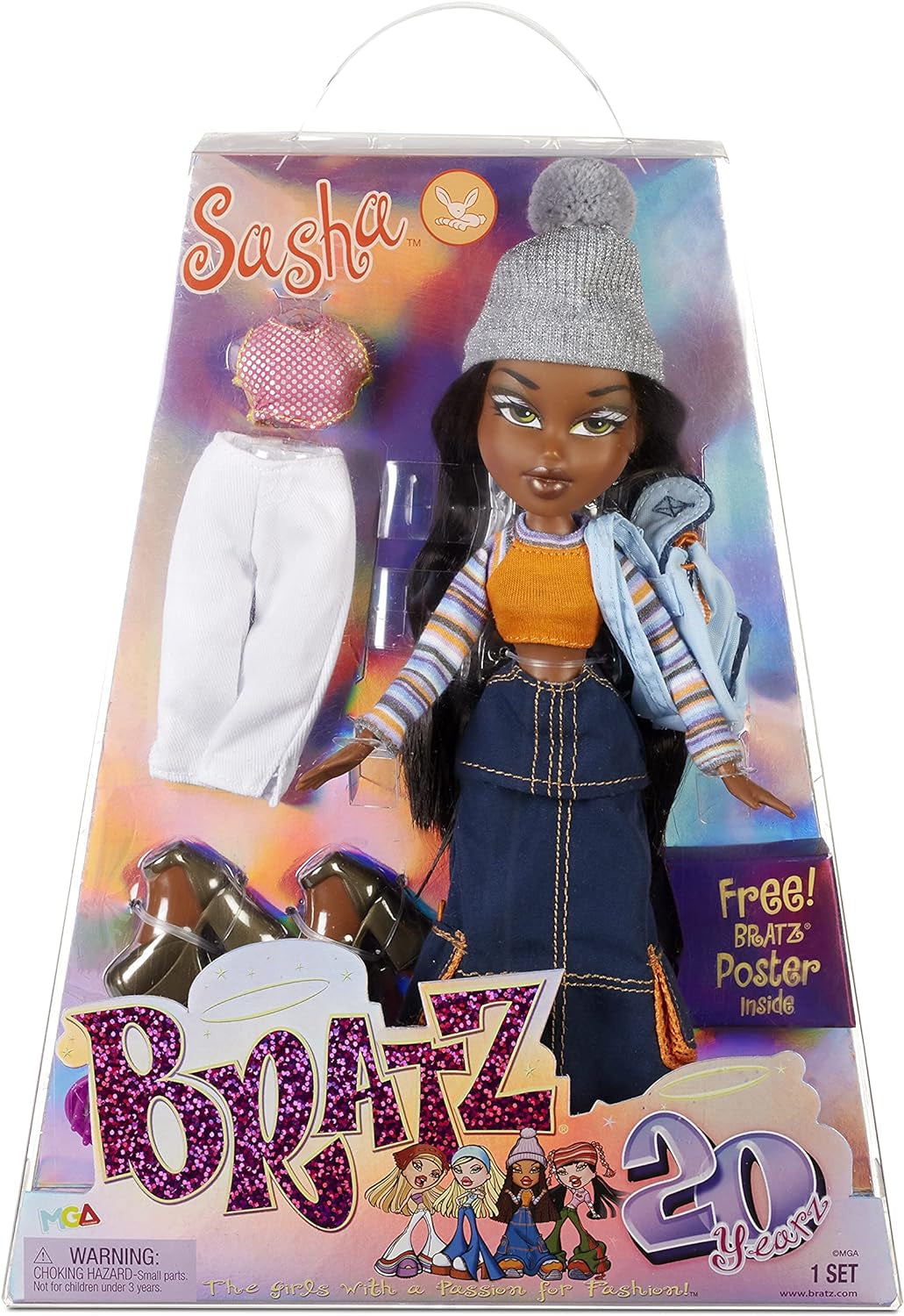 Bratz 20 Special Edition Modepuppe Cameron-Holografische Verpackung & Poster-Sammelpuppe-20 Yearz Motiv, Fan-Liebling Neuauflage von 2001-Mit 2 Outfits, Schuhen, Tasche & Mehr