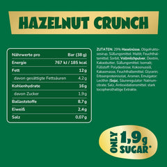 Batoane de ciocolată cu caramel și alune de pădure ahead | 12 batoane de ciocolată x 35 g fără zahăr adăugat | 1,9 g zahăr per baton | Aromă crocantă de alune de pădure și caramel | Dulciuri cu conținut scăzut de carbohidrați | Fără ulei de palmier