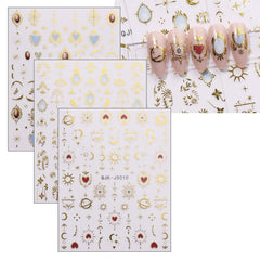 JMEOWIO Nagelsticker Herz Mond Stern 9 Blatt Nail Art Sticker Selbstklebend Nagelaufkleber Bunt Dekoration Nageldesign Zubehör