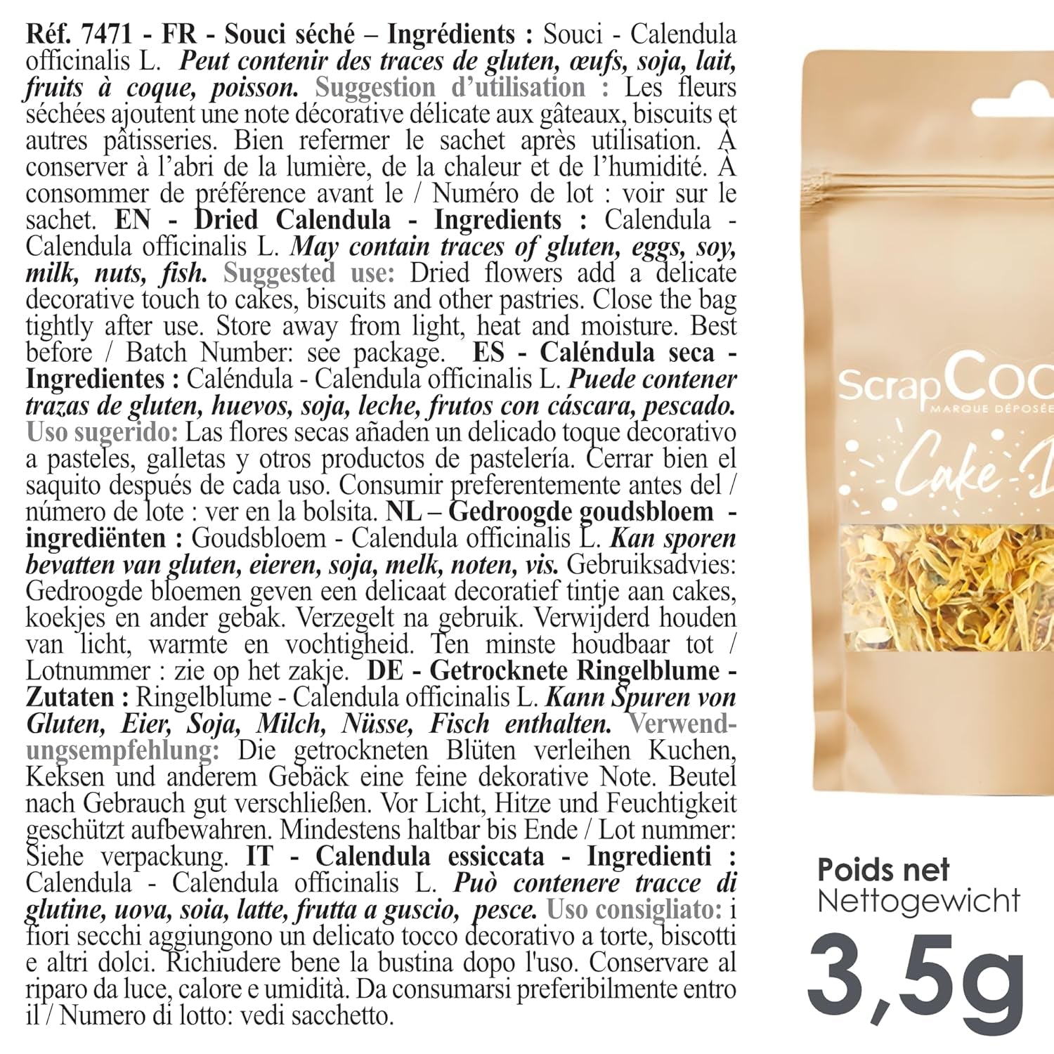 ScrapCooking - Gălbenele uscate 3,5 g - Flori comestibile - Decorațiuni alimentare pentru copt - Pentru deserturi, prăjituri, tarte, brioșe - Crăciun, primăvară, ziua de naștere - Galben auriu - 7471