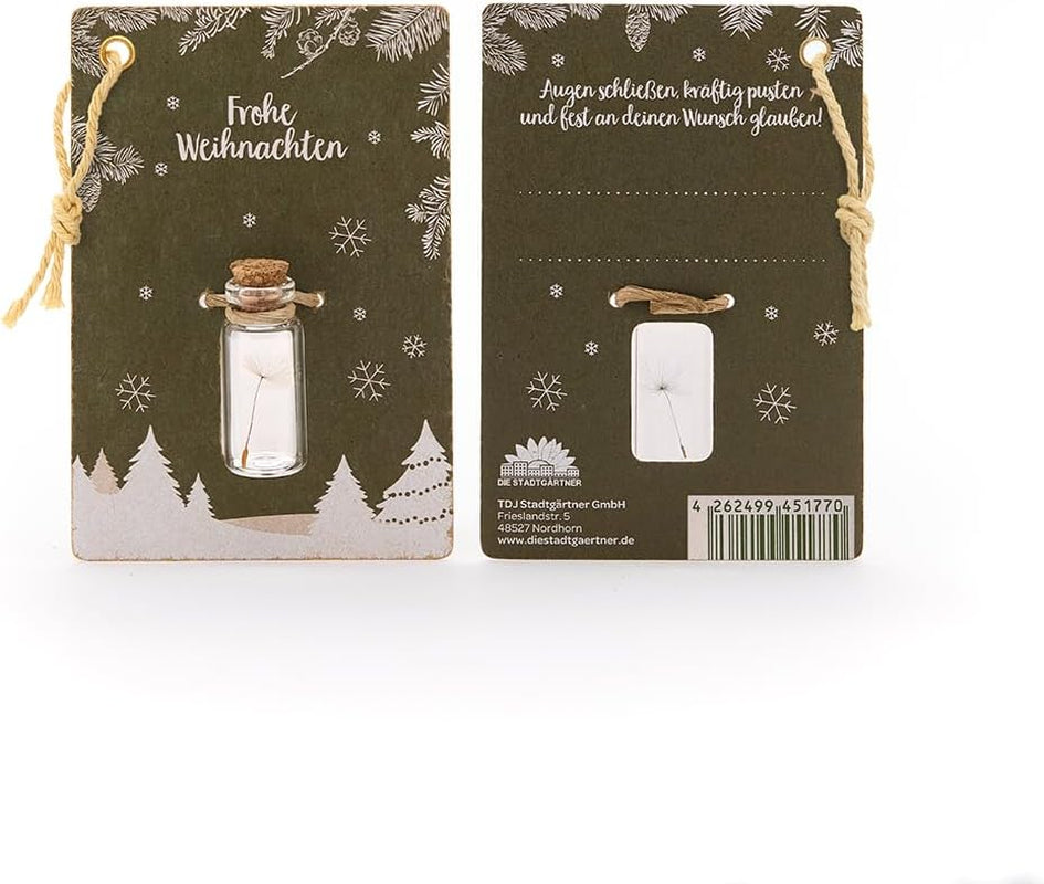 24 X Kleiner Wunscherfüller "Frohe Weihnachten" | Echtes Pusteblumen-Schirmchen Im Glas Als Geschenkanhänger | Ewig Haltbar | Perfekt Als Geldgeschenk, Geschenkanhänger & Kleine Besonderheit