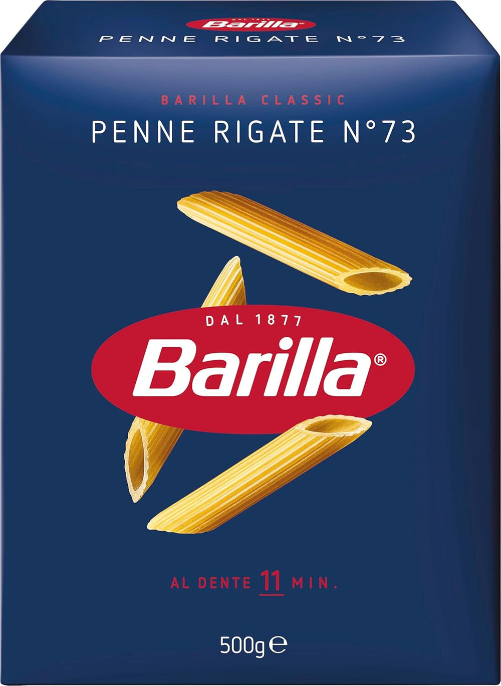 Paste Barilla Classic Penne Rigate Nr. 73 din grâu dur de înaltă calitate, întotdeauna al dente (1 x 500 g)