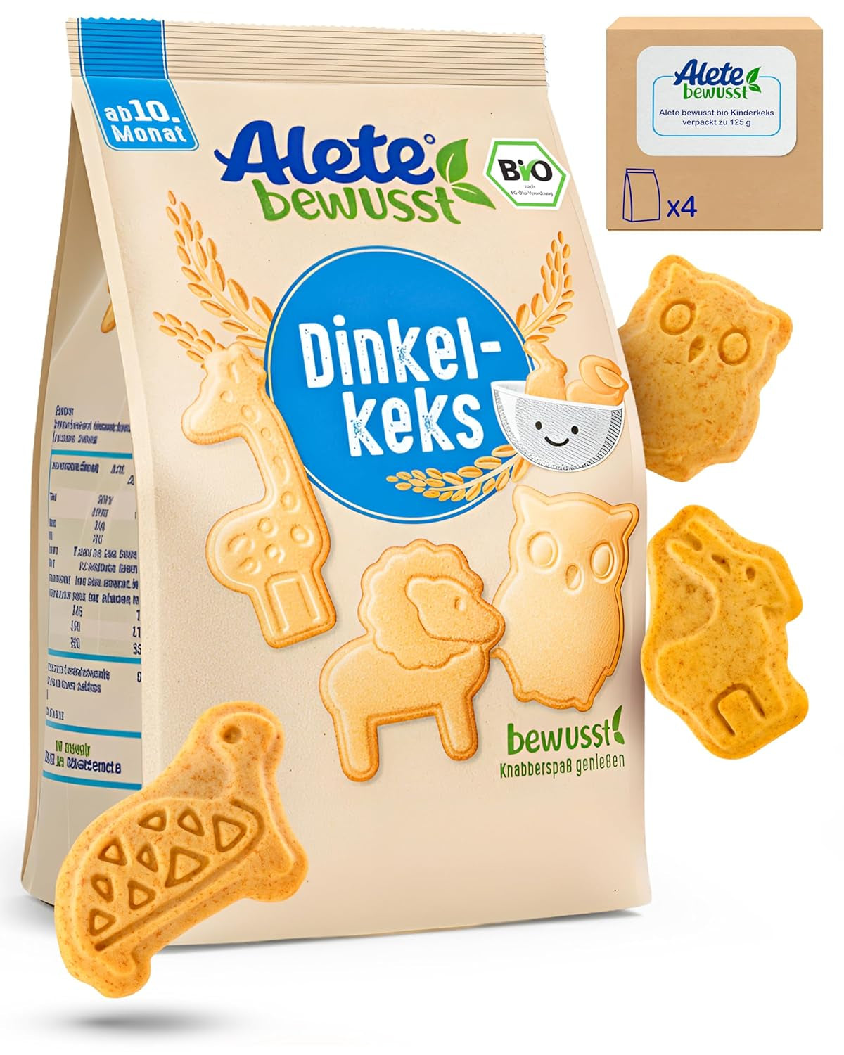 Biscuiți crocanți cu alac Alete Organic (4 x 125 g) - Biscuiți crocanți cu alac pentru bebeluși, fără ulei de palmier, de la 10 luni