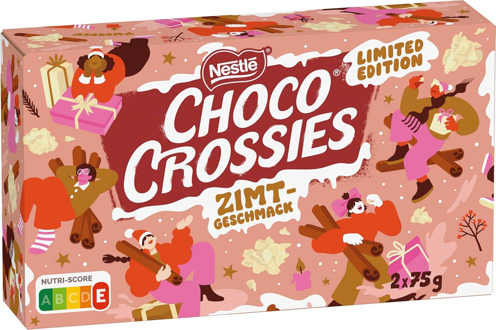 Scorțișoară Nestlé, fulgi ușori și crocanți și migdale crocante acoperite cu o glazură albă care se topește în gură și aromă de scorțișoară, pachet de 4 (2 x 75g fiecare)