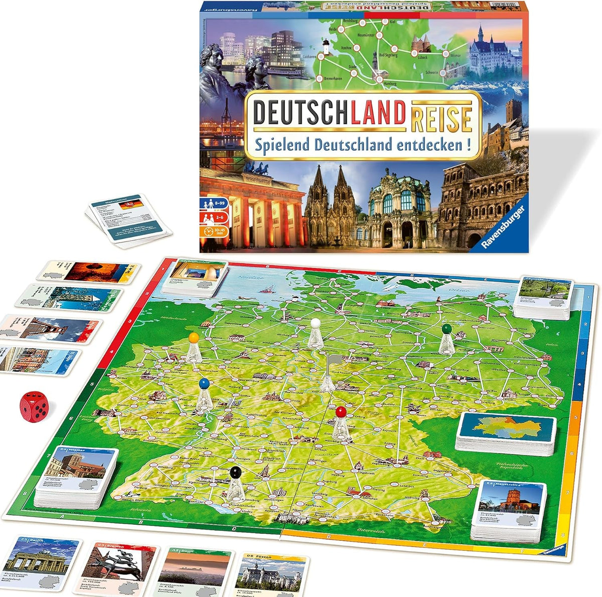 Ravensburger Family Game 26492 - Turul Germaniei - Clasic pentru familii, pentru vârste de 8 ani și peste - Joc de petrecere, Călătorie prin Germania, Joc de societate pentru până la 6 jucători, vârste de 8 ani și peste