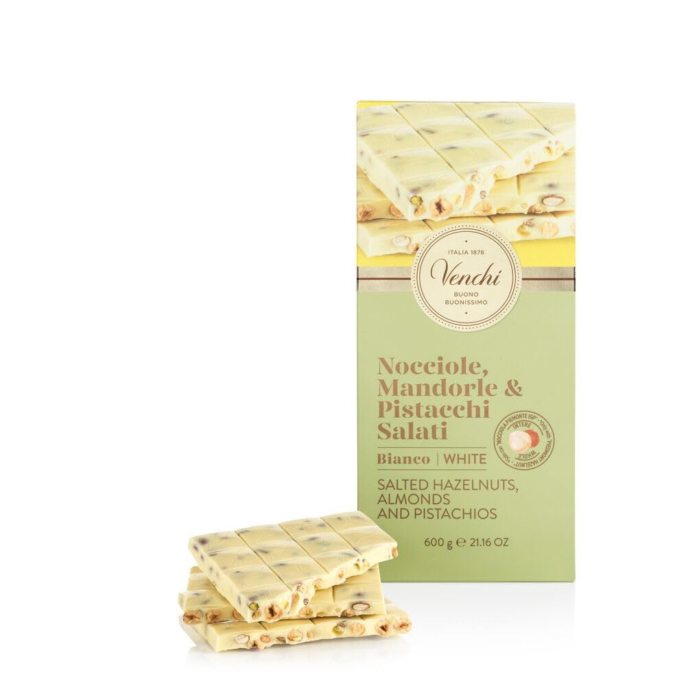 Venchi - Baton Maxi de Ciocolată Albă, Sărat, 600g, Fără gluten, Fără coloranți artificiali și fără conservanți