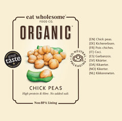 Năut organic Eat Wholesome, 400g (pachet de 12) - Gătit în apă, fără sare adăugată, 100% natural, sursă de proteine, vegan, căptușeală fără BPA și ambalaj neutru din punct de vedere al emisiilor de CO2
