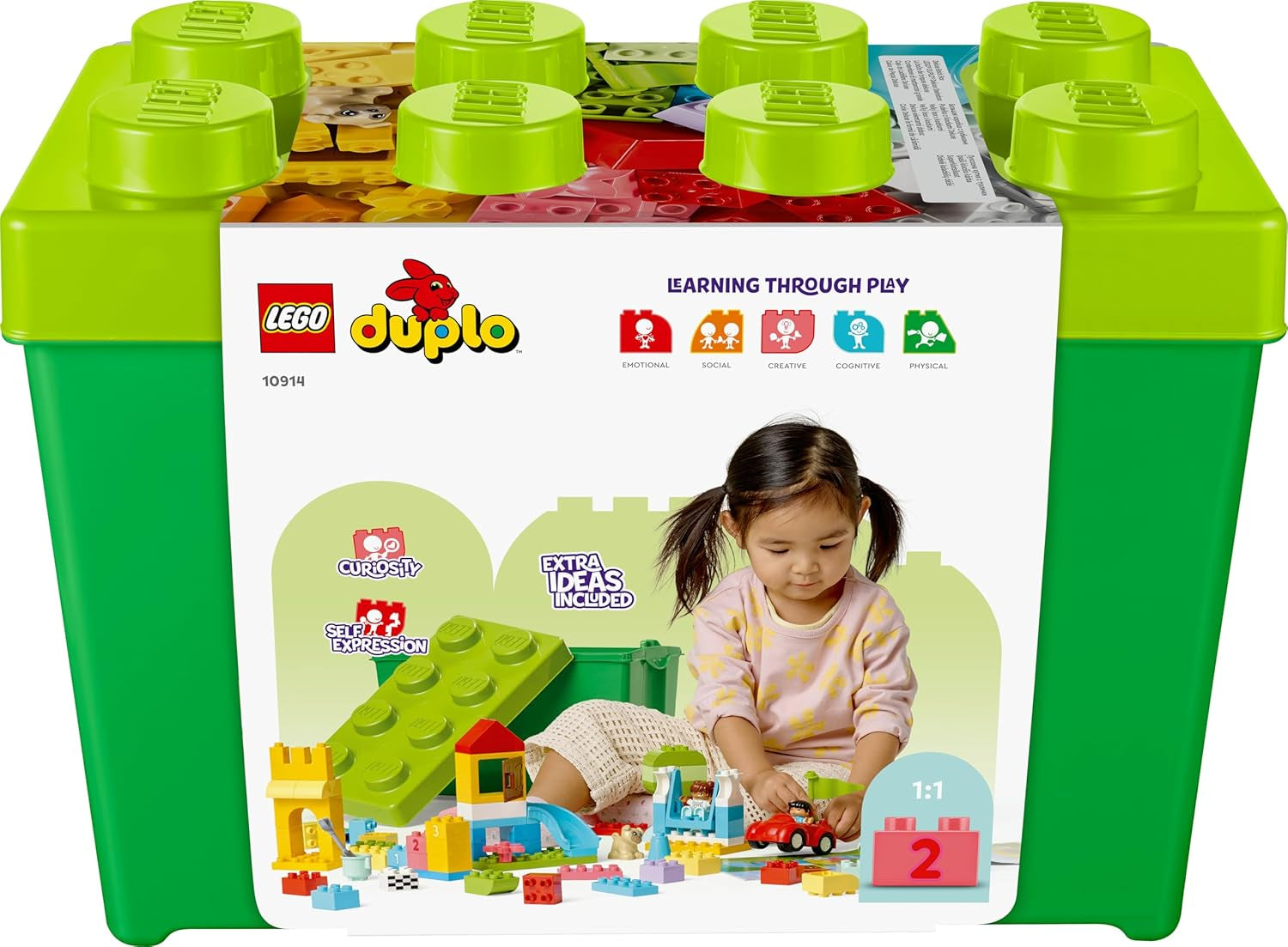 LEGO DUPLO Deluxe Brick Box - Fine Motor Skills Toys for 1+ Year Old Boys & Girls - incl. a Car, Number Bricks & Animal Figures, Plus Toy Storage - 10914