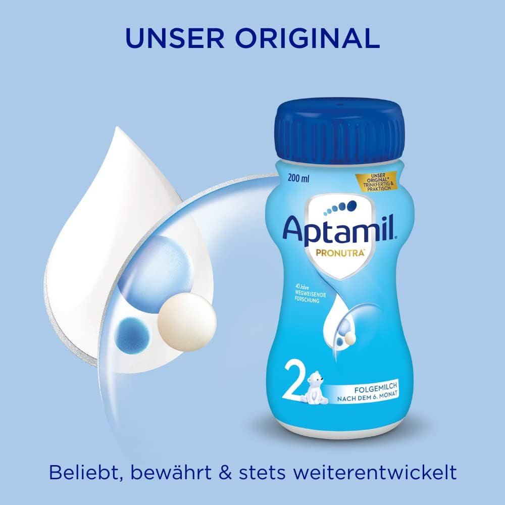 Aptamil Pronutra 2, lapte de continuare după 6 luni, lapte pentru bebeluși gata de băut (4 x 200 ml)