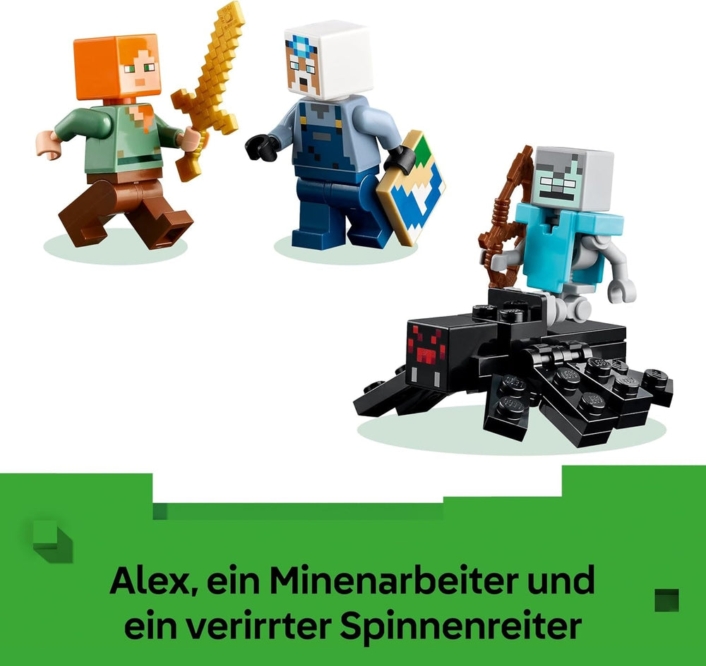 LEGO Minecraft Die Spitzhackenmine - Interaktives Spielzeug für Kinder - Alex, Minenarbeiter und Stray Spinnenreiter Figuren - Sammelbares Gamer Geschenk für Jungen & Mädchen ab 8 Jahren - 21277