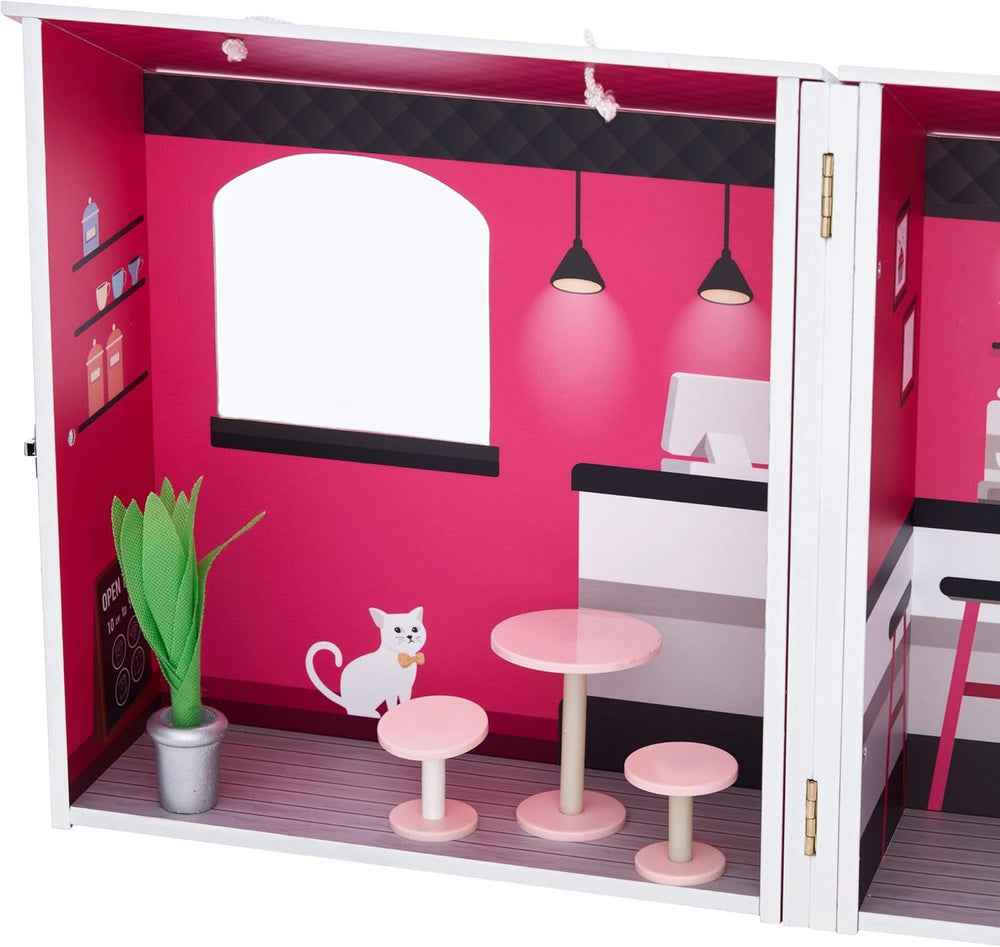 Teamson Kids - Casă de păpuși Dreamland City Café 30 cm - Roz/Alb/Negru